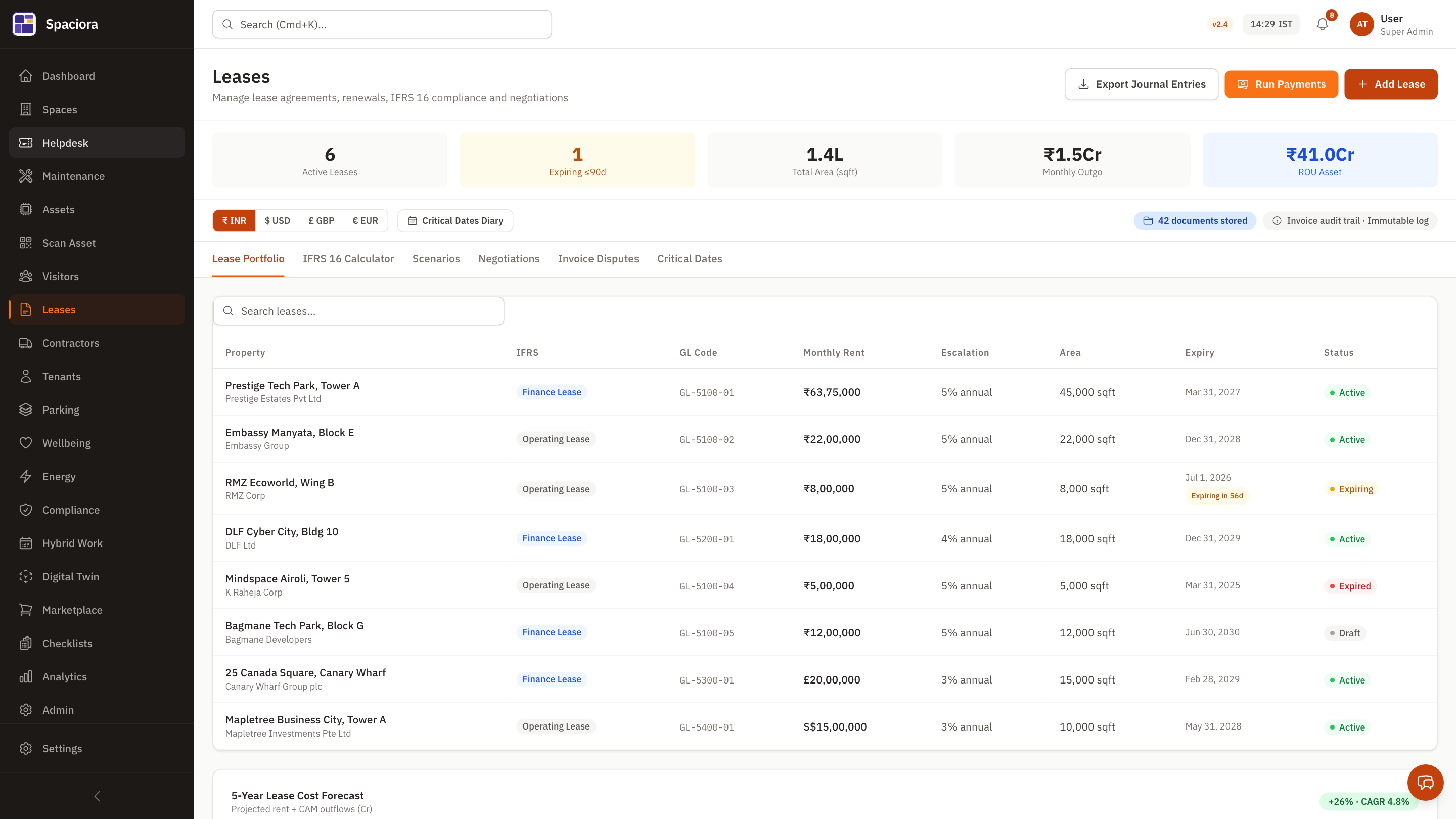 Lease accounting — running in Spaciora