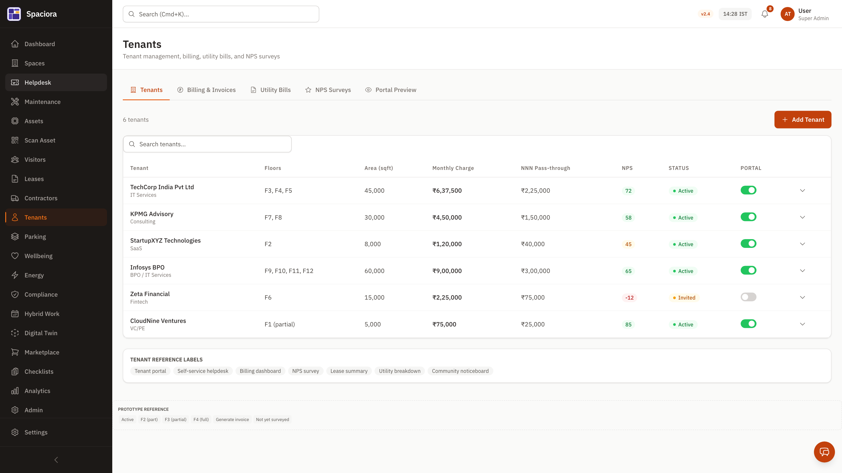 Tenant portal — running in Spaciora
